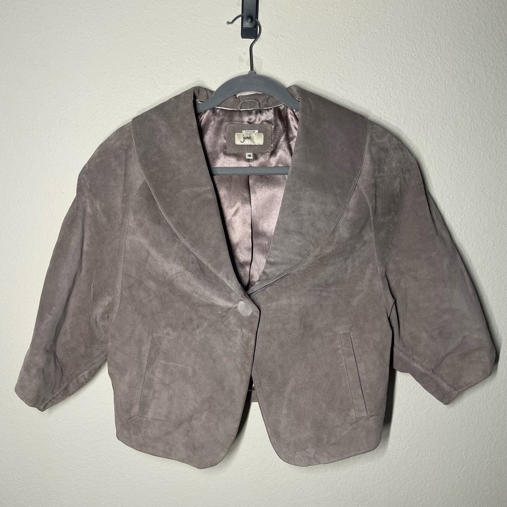 June | Leather Suede Cropped Jacket in Taupe
